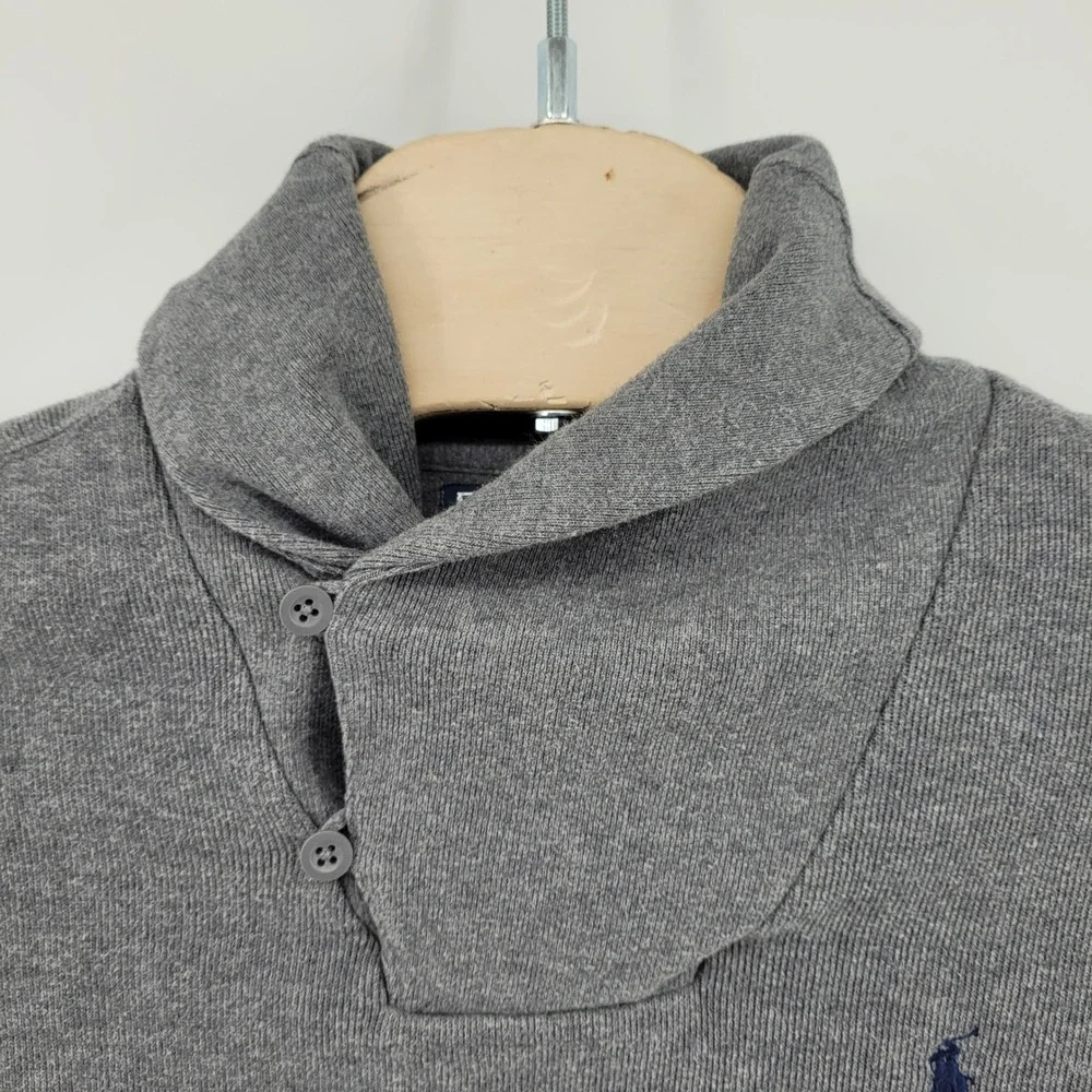 Polo Ralph Lauren Shawl Collar Sweater Mens Large Gray Pullover Long Sleeve‎